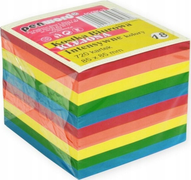 Polsirhurt Kostka biurowa klejona 720 kartek 85x85x70mm intensywne kolory KBK-18