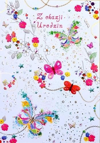 Trend Karnet B6 urodziny motyle i kwiaty silver