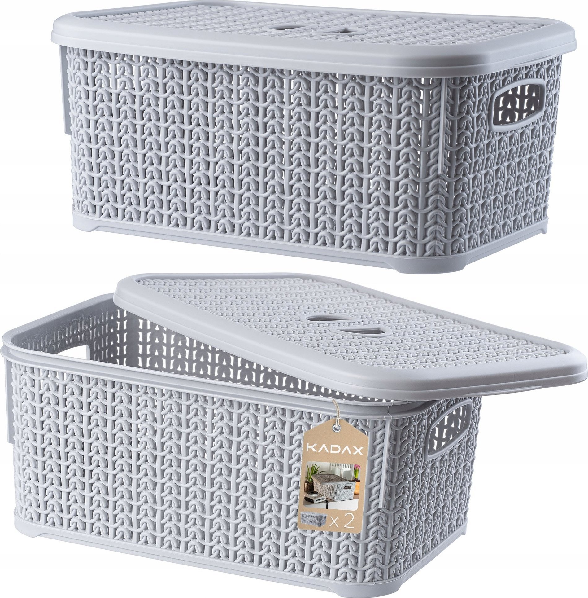 Kosz na pranie Kadax KADAX Koszyk Kosz 6L Pojemnik Z Pokrywą Szary 2szt