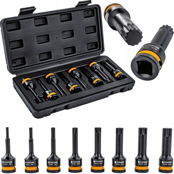 ZESTAW NASADEK UDAROWYCH SPLINE 1/2 CALA 78 MM CR-MO 8SZT DO KLUCZY WALIZKA