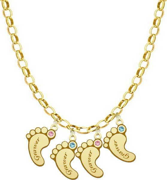 Radziszewska Jewellery Stópki Imię Dziecka Pozłacany Naszyjnik Personalizowany