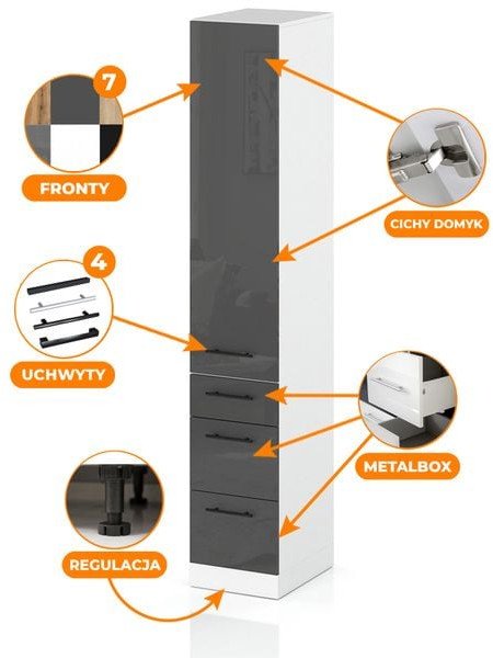 Słupek Kuchenny Stojący 30cm Szafka 3 Szuflady S30s3 Spremium Czarny Połysk
