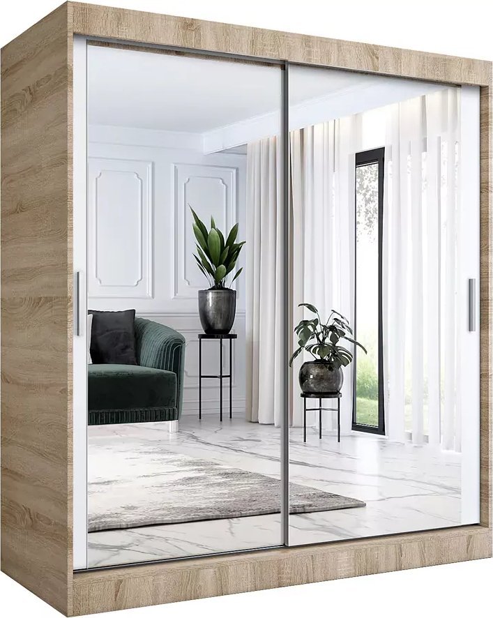 Elior Szafa przesuwna z lustrem dąb sonoma + biały 180 cm - Edna 5X