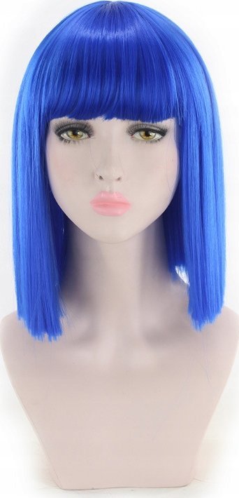 Korbi PERUKA WŁOSY DO RAMION NIEBIESKIE PROSTE Z GRZWYKĄ GRZYWKA W101