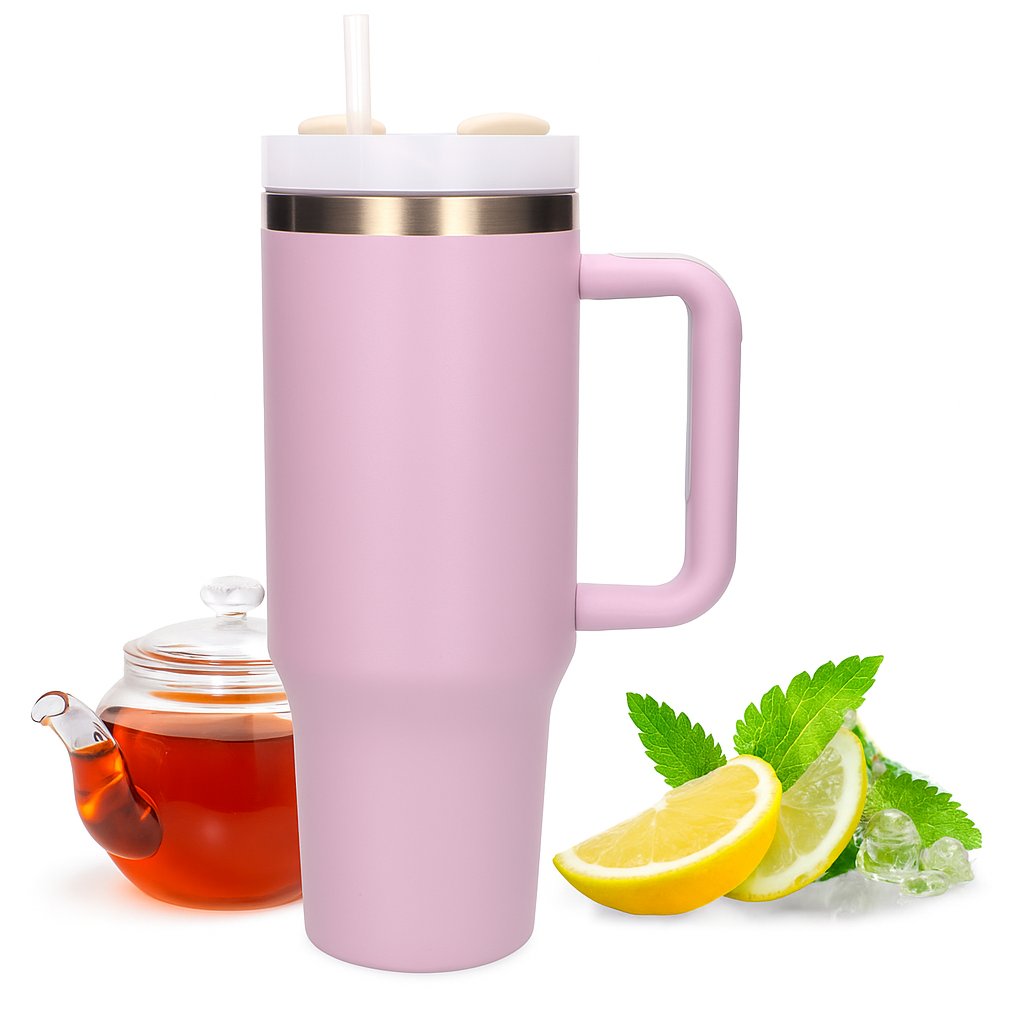 Extralink BLACK FOREST KUBEK TERMICZNY ZE SLOMKA TERMOS Z UCHWYTEM 1200ML PUDROWY RÓZ