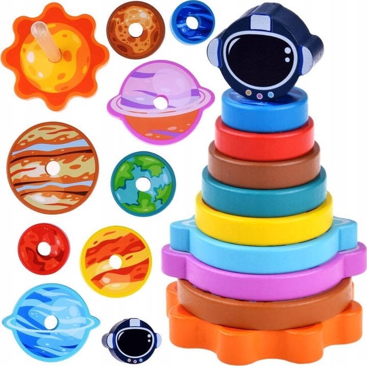 Jokomisiada Piramida układanka wieża drewniana planety kosmos 10 ele ZA4691