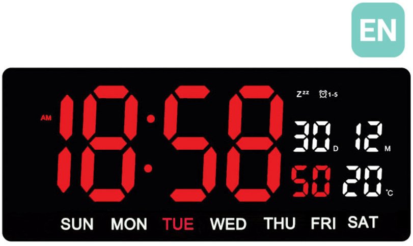 JVD Zegar sieciowy LED DH3604.1 cyfry 10 cm, termometr, budzik, wersja angielska
