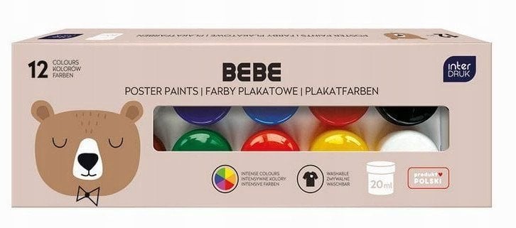 Farby plakatowe 20ml 12 kolorów Bebe Friends