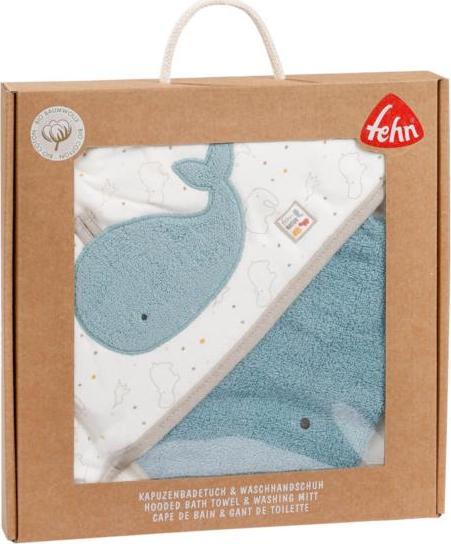 Fehn Ręcznik z kapturem i myjką, wieloryb, z kolekcji: