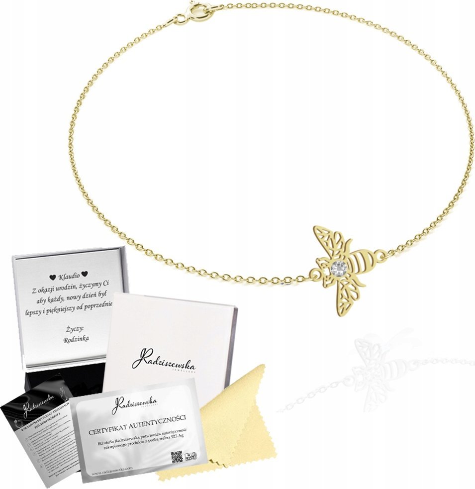 Radziszewska Jewellery Złota Bransoletka PSZCZOŁA Łańcuszek SREBRO 925 Prezent DEDYKACJA GRATIS