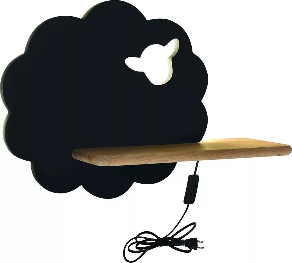 Lumes Czarny kinkiet dziecięcy owieczka z wtyczką i włącznikiem - K008-Mami
