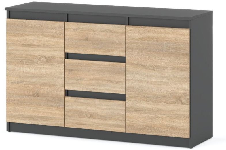 Komoda Nowoczesna Szara Dąb Sonoma Agnes 3 Szuflady 120cm Młodzieżowa Rtv