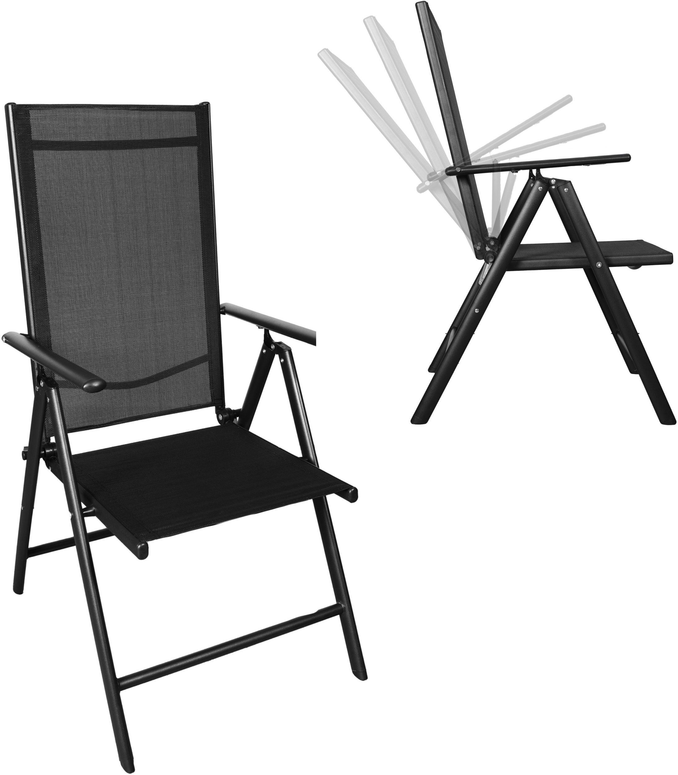 Nowoczesne, składane, metalowe krzesło ogrodowe z regulacją oparcia czarne