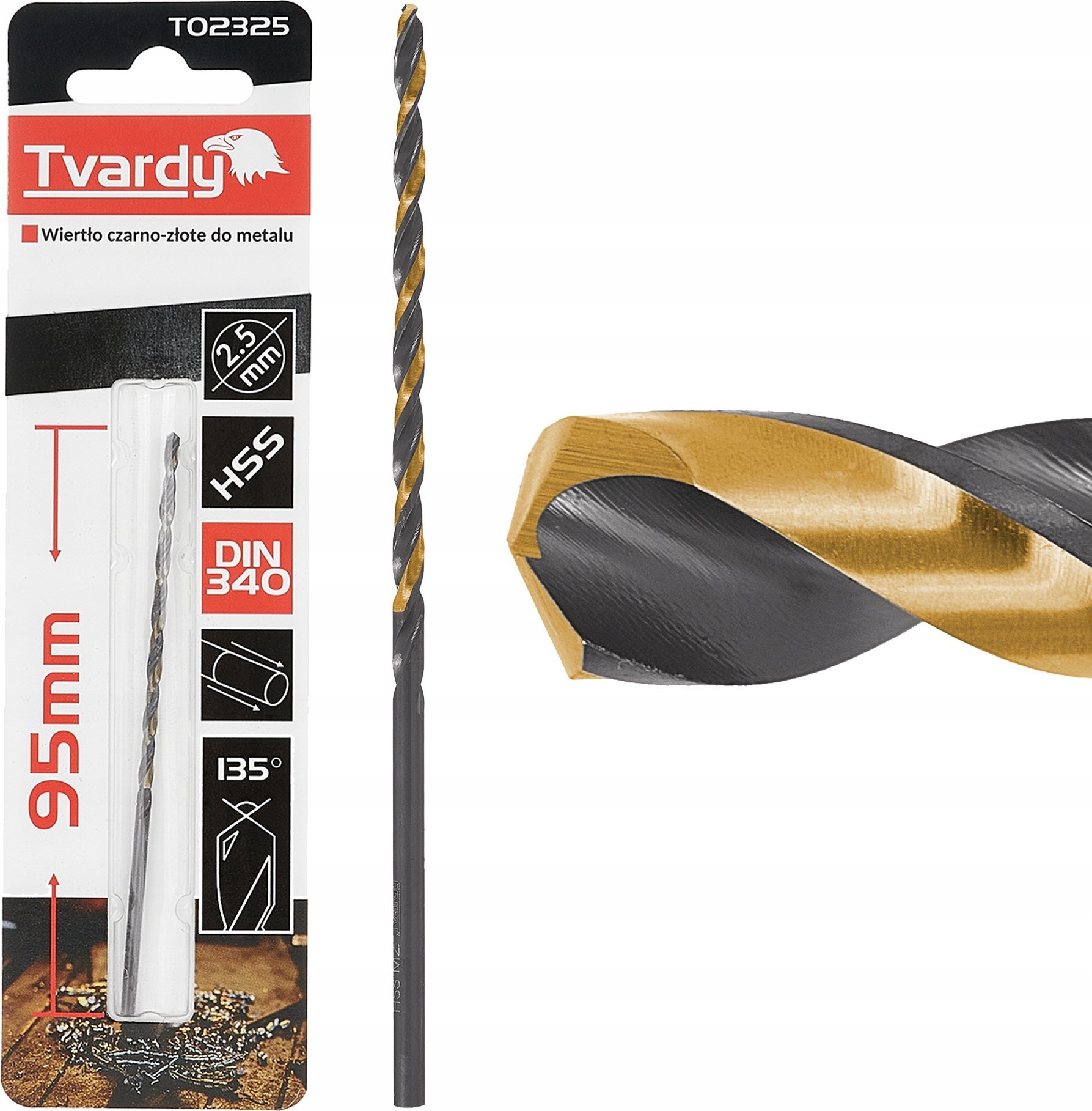 Wiertło Tvardy Wiertło czarno-złote do metalu przedłużane HSS M2 2.5mm (1/250/1000)