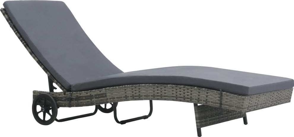 vidaXL Leżak ogrodowy z kółkami i poduszką, polirattan, antracytowy