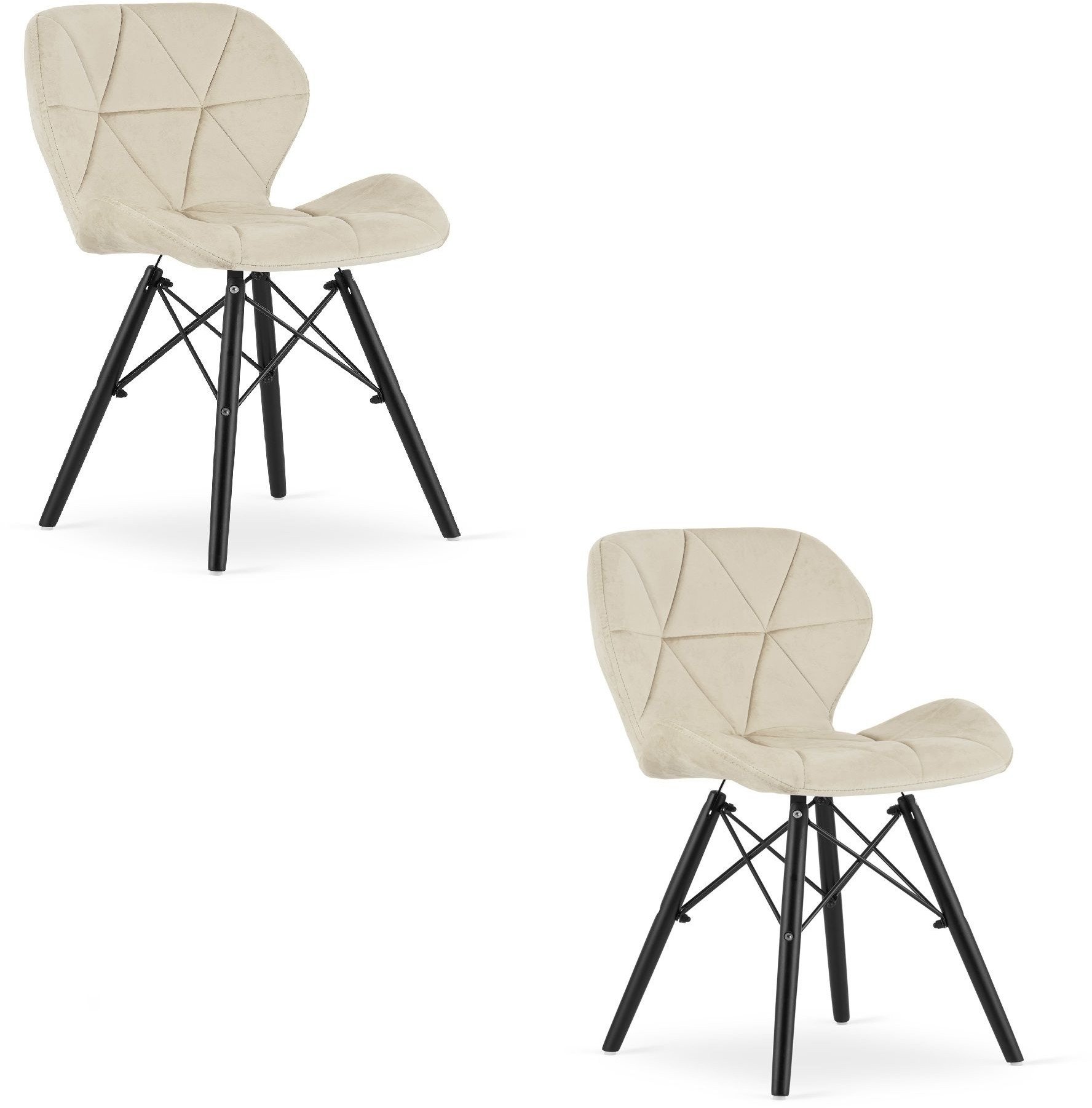 Krzesło beżowe tapicerowane LAGO welur z czarnymi nogami do kuchni x2