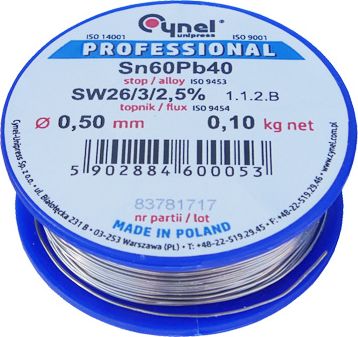 Mojeledy Cyna 0,50mm 100g SW26/3/2.5% spoiwo lutownicze (Sn60Pb40 )
