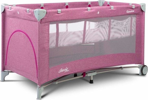 Caretero Łóżeczko turystyczne Caretero BASIC PLUS kojec + torba - różowe