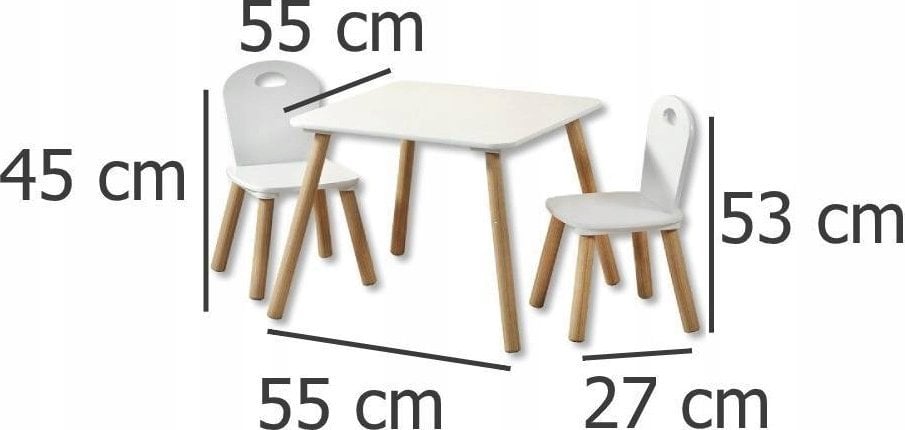 Kesper Zestaw mebelków dla dzieci: stolik + 2 krzesełka, kolor biały, Kesper