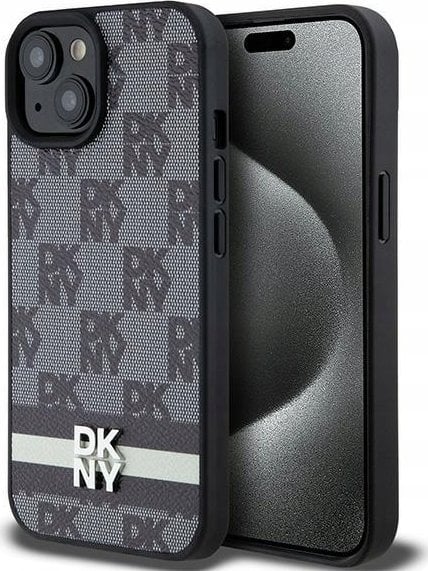 DKNY DKHCP15MPCPTSSK iPhone 15 Plus / 14 Plus 6.7" czarny hardcase Leather Checkered Mono Pattern & Printed Stripes
