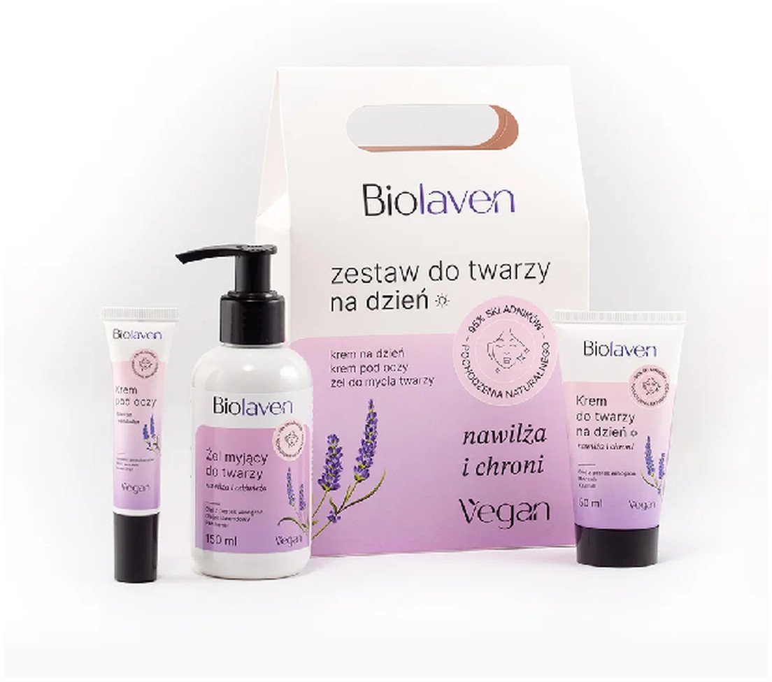 Biolaven Zestaw Do Twarzy Na Dzień krem do twarzy 50ml + żel myjący 150ml + krem pod oczy 15ml