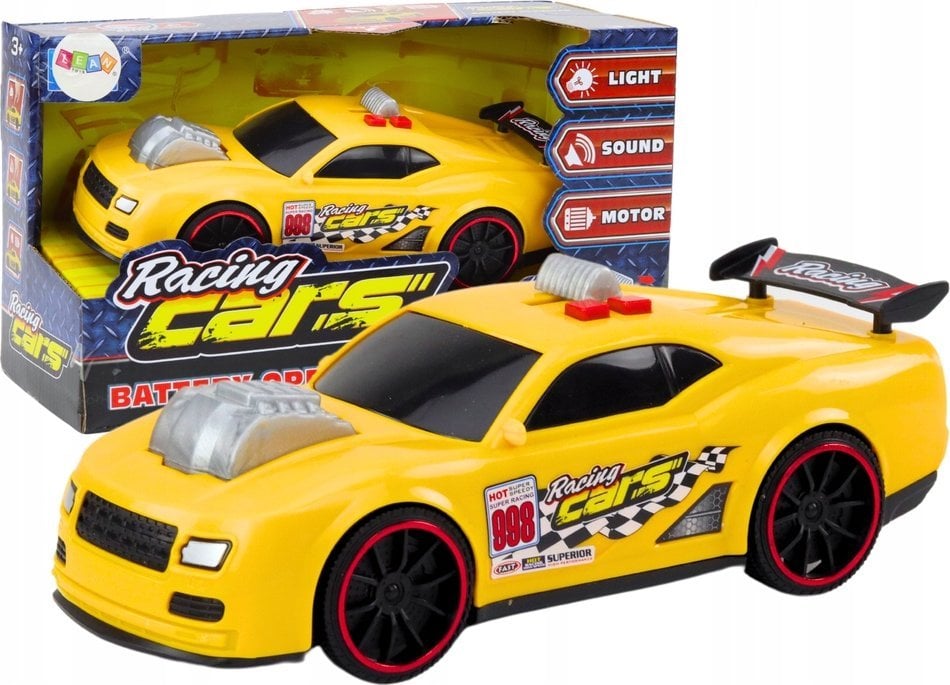 LeanToys Samochód Wyścigowy Światła Dźwięki Otwierany Silnik Żółty