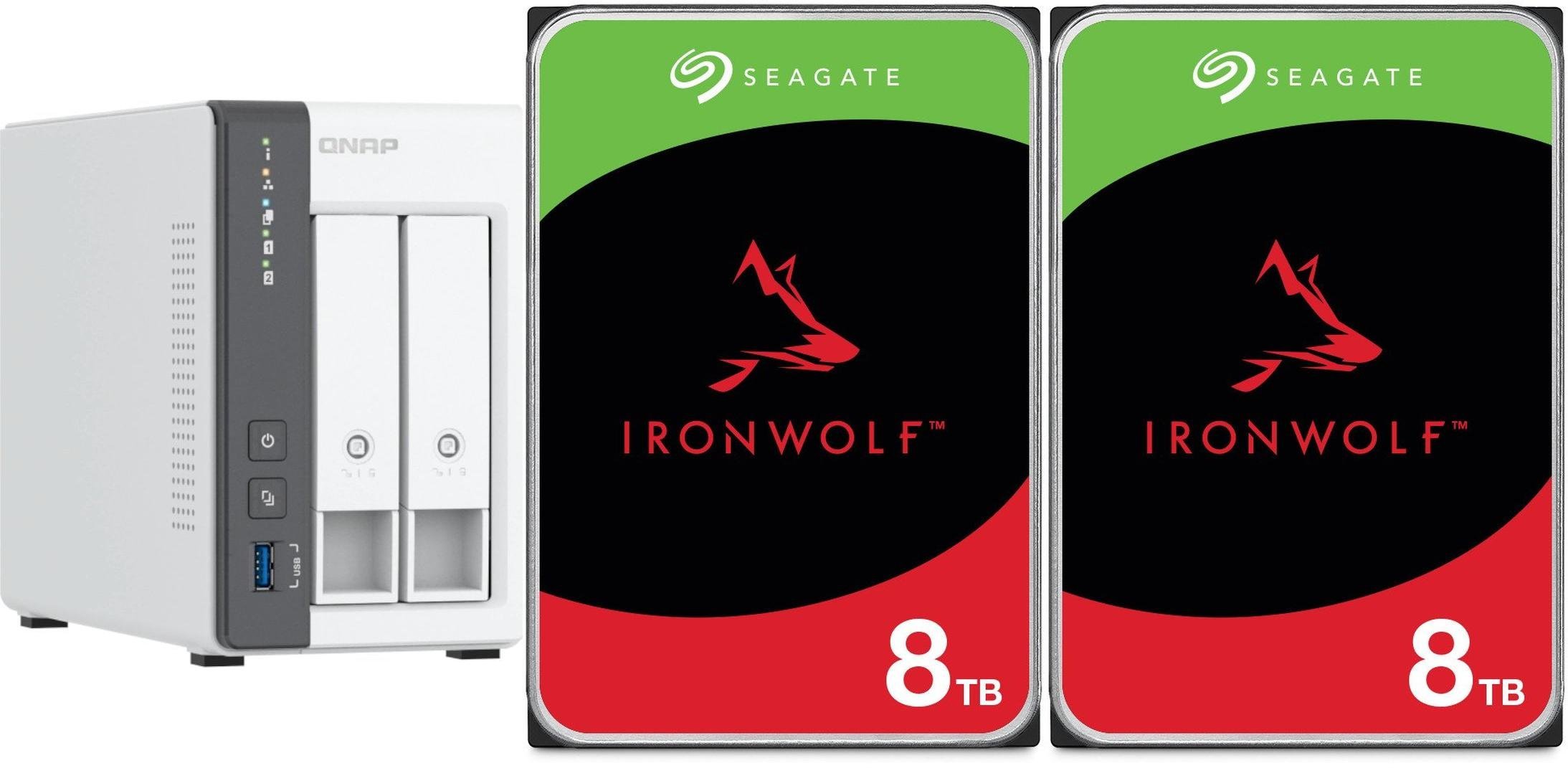 Serwer plików Qnap TS-216G + 2x Seagate IronWolf 8TB (ST8000VN004)