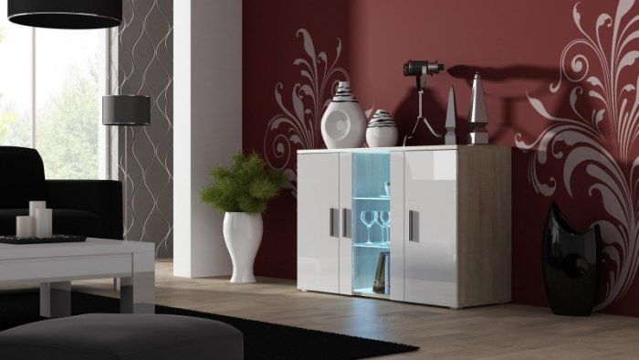 Cama Meble Komoda 120cm SOHO S7 dąb sonoma/ biały połysk