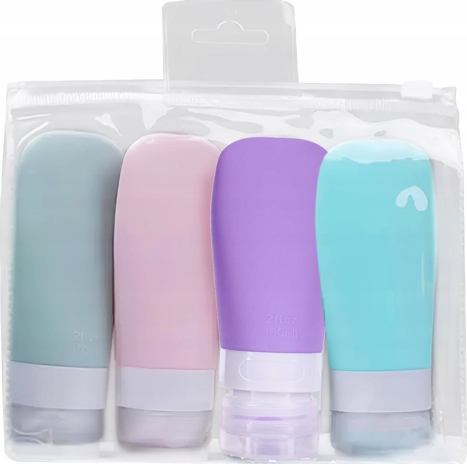 Korbi POJEMNIKI NA KOSMETYKI DO SAMOLOTU ZESTAW 4 x 60 ML KOSMETYCZKA PODRÓŻNA