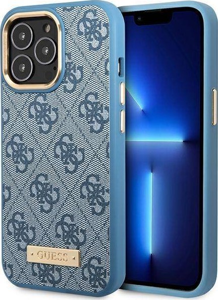 Guess GUHMP14LU4GPRB iPhone 14 Pro 6.1" niebieski/blue hard case 4G Logo Plate MagSafe