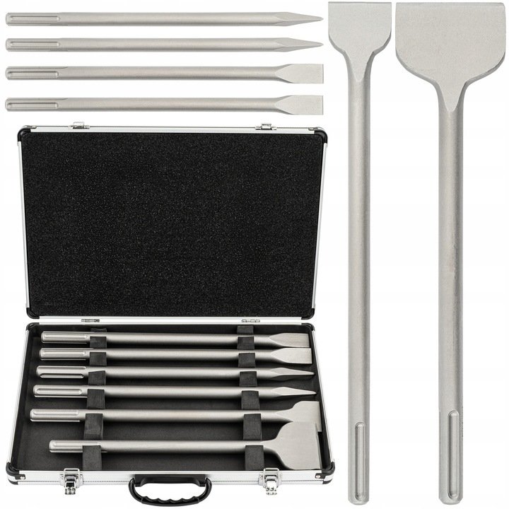 ZESTAW DŁUT SDS MAX 6 SZT. PŁASKIE DŁUTO DO BETONU PŁYTEK DŁUTA WALIZKA