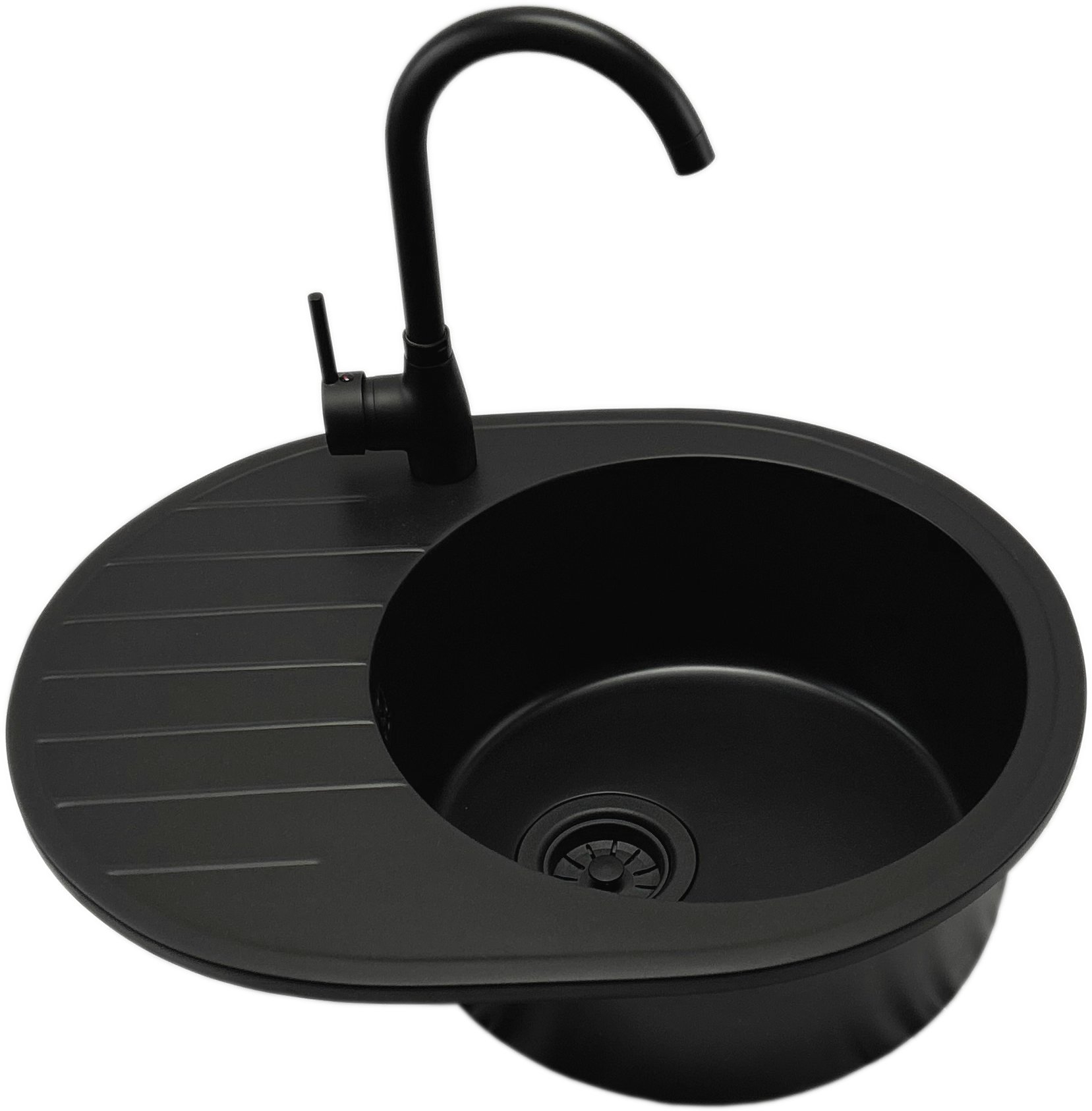 Zlewozmywak jednokomorowy VISTA czarna z lewym ociekaczem + bateria LUNA