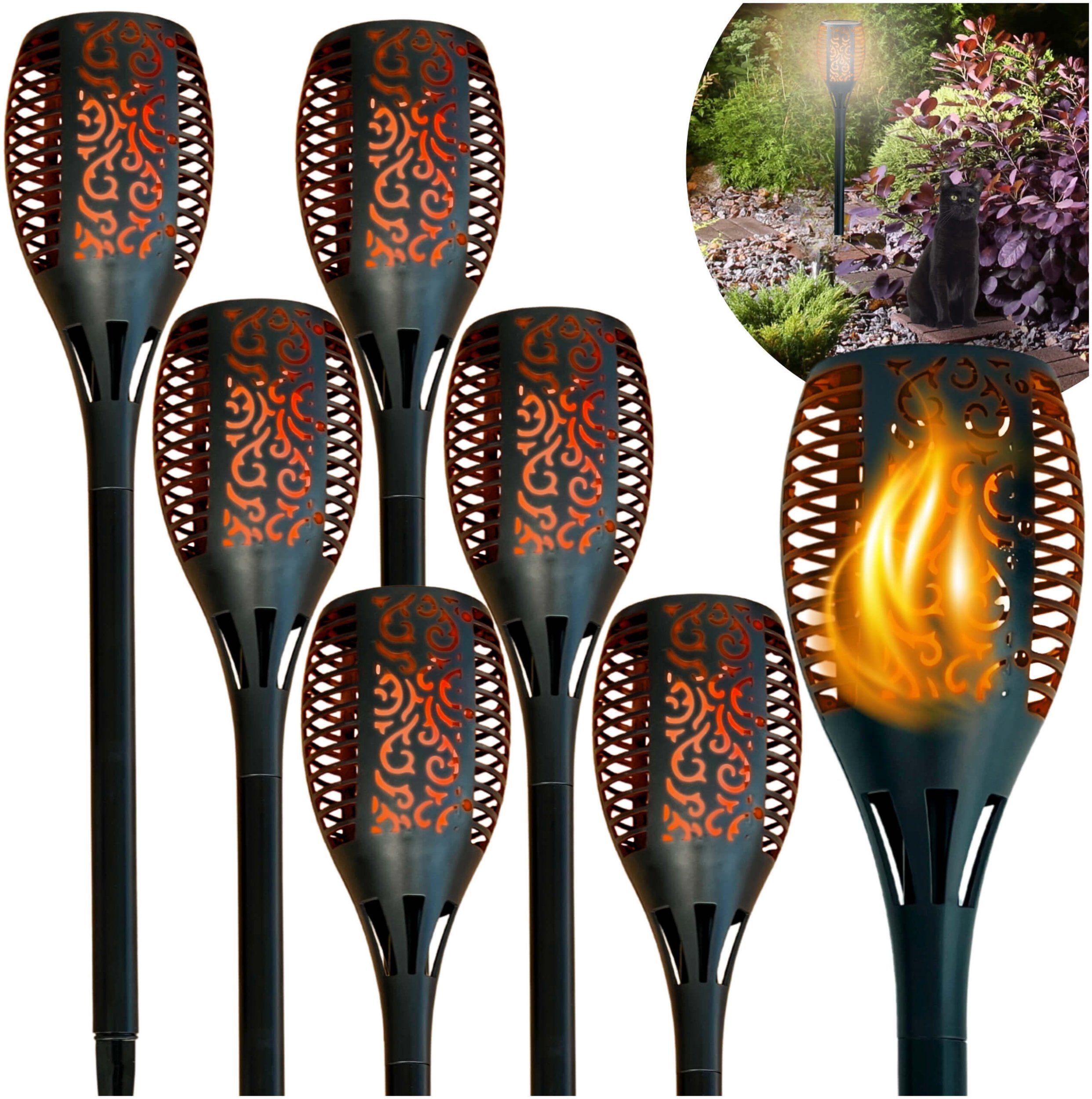 BLIXTAR Zestaw 6x Lampa Solarna Pochodnia 33 LED, Ogrodowa Wbijana Latarnia Płomień