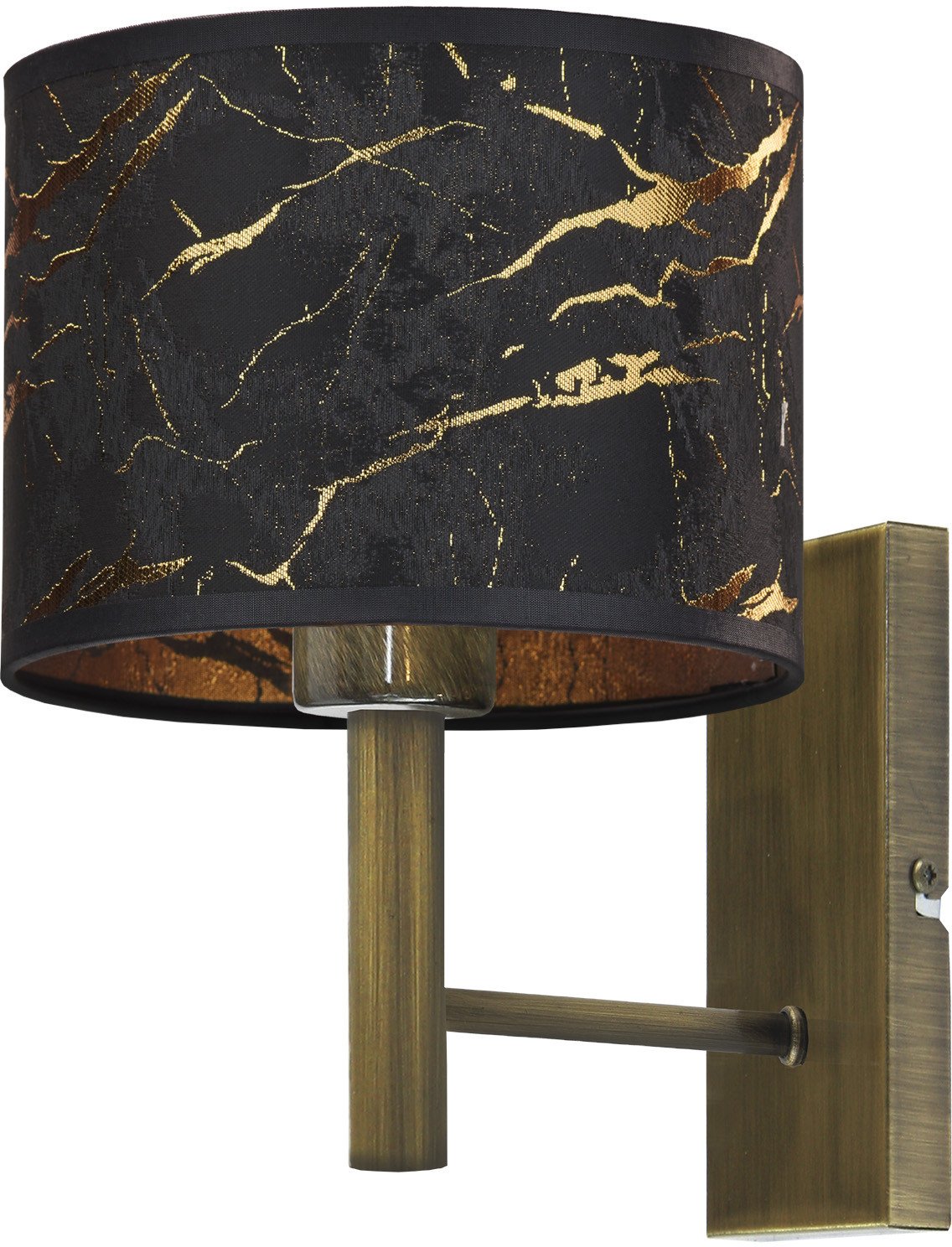 Czarny kinkiet LED do salonu TEGU MARMUR z abażurem marmurowym ze złotą nicią E27