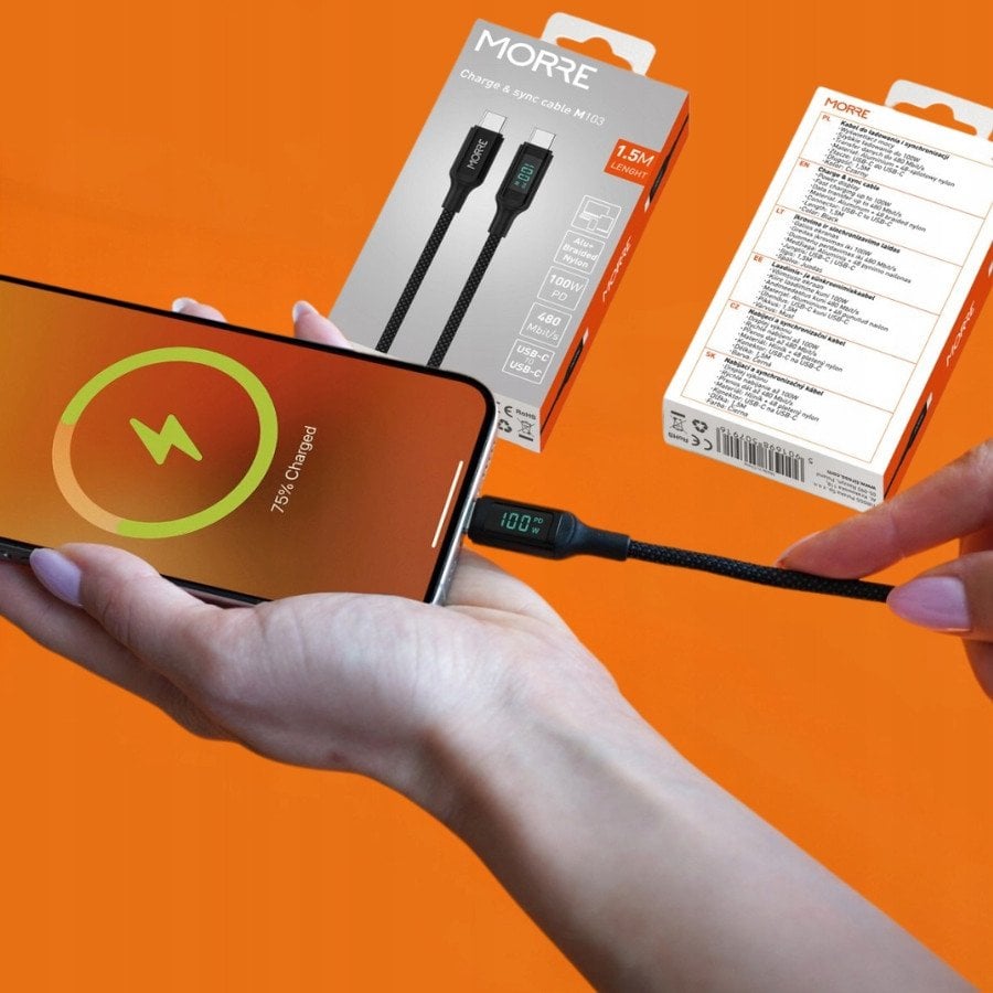MORRE KABEL DO ŁADOWARKI USB-C 100W 1,5m Z WYŚWIETLACZEM LED