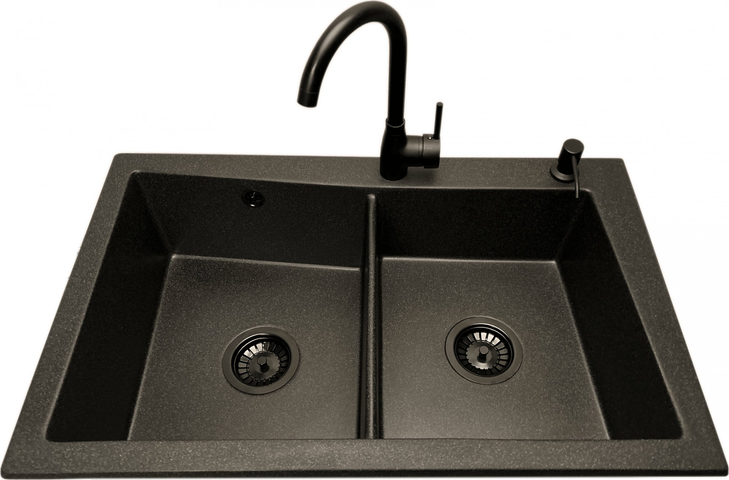 Zlewozmywak PREHNIT Zlewozmywak 2 komorowy EVOLUTION grafit + bateria czarna LUNA + dozownik