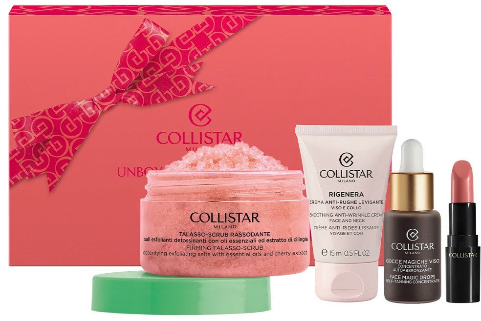 Collistar Unbox Your Uniqueness zestaw pomadka do ust 102 1.2ml + krople samoopalające do twarzy 10ml + przeciwzmarszczkowy krem