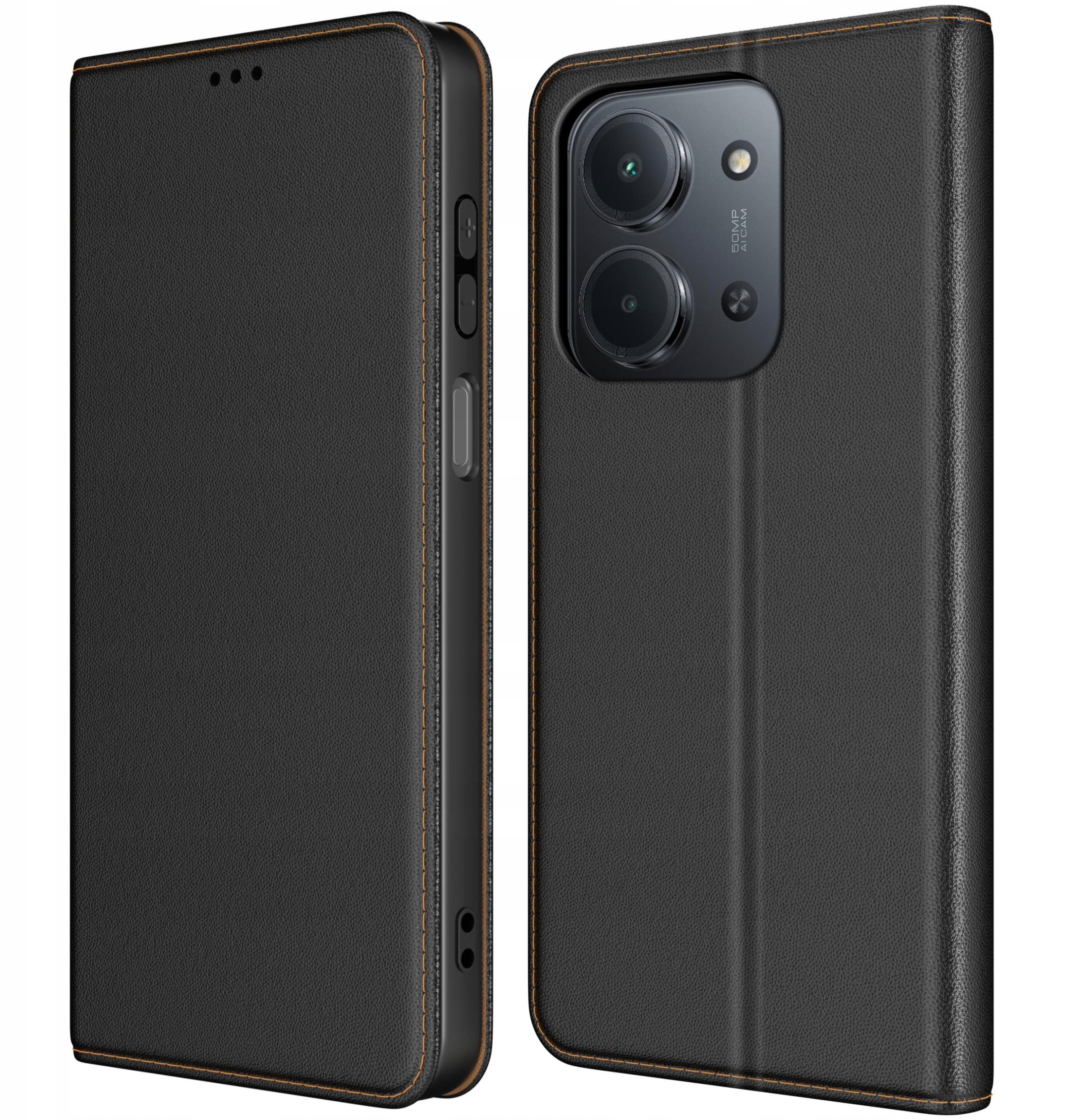 Etui do Xiaomi Redmi 15C SKÓRZANE CZARNE ZAMYKANE MAGNETYCZNE + SZKŁO