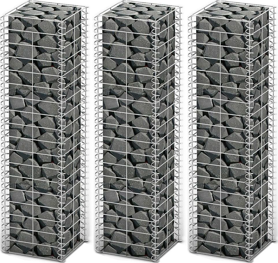 vidaXL Zestaw 3 koszy gabionowych, drut galwanizowany, 25x25x100 cm