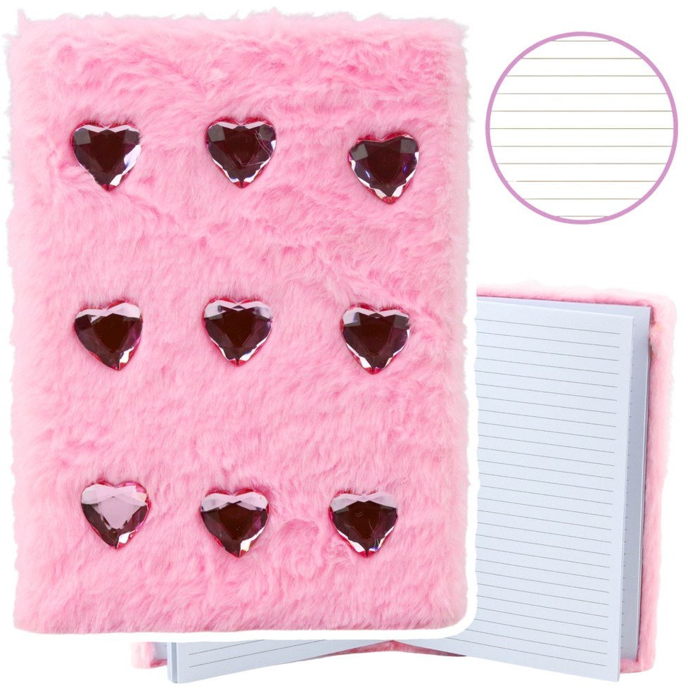 Pluszowy Zeszyt Notatnik W Linie Kryształowe Serca Różowy A5 80 Kartek LEAN