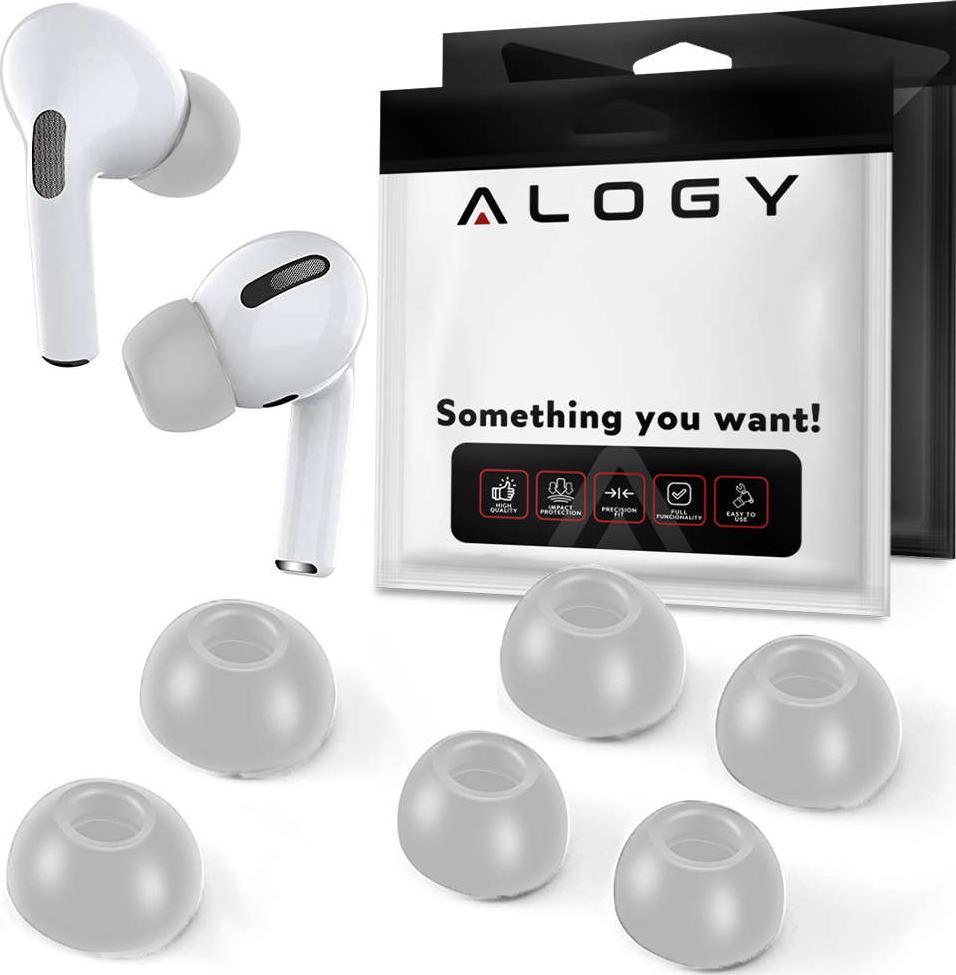 6x Nakładki silikonowe zapamiętujące Alogy S M L do Apple AirPods Pro szare - 46481-uniw