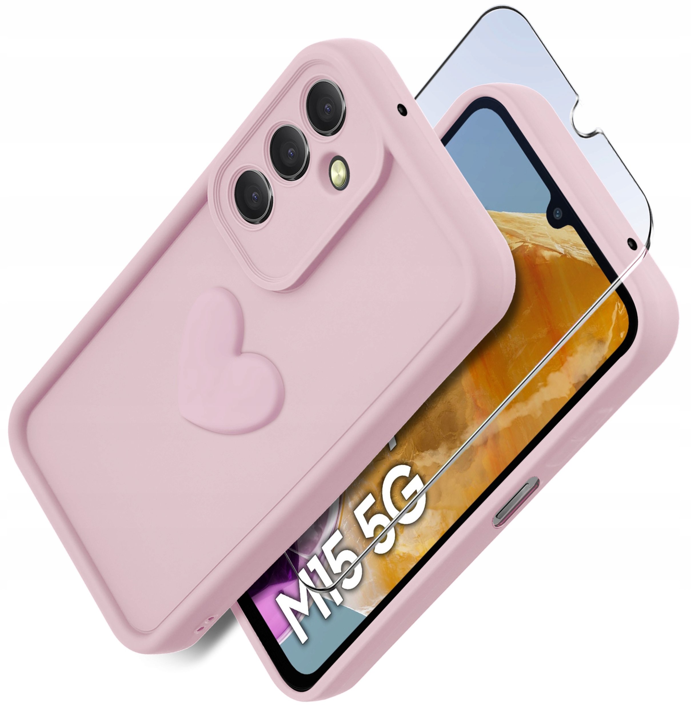 Etui do Samsung M15 5G silikonowe MATOWE serce + Szkło ochronne na ekran 9H