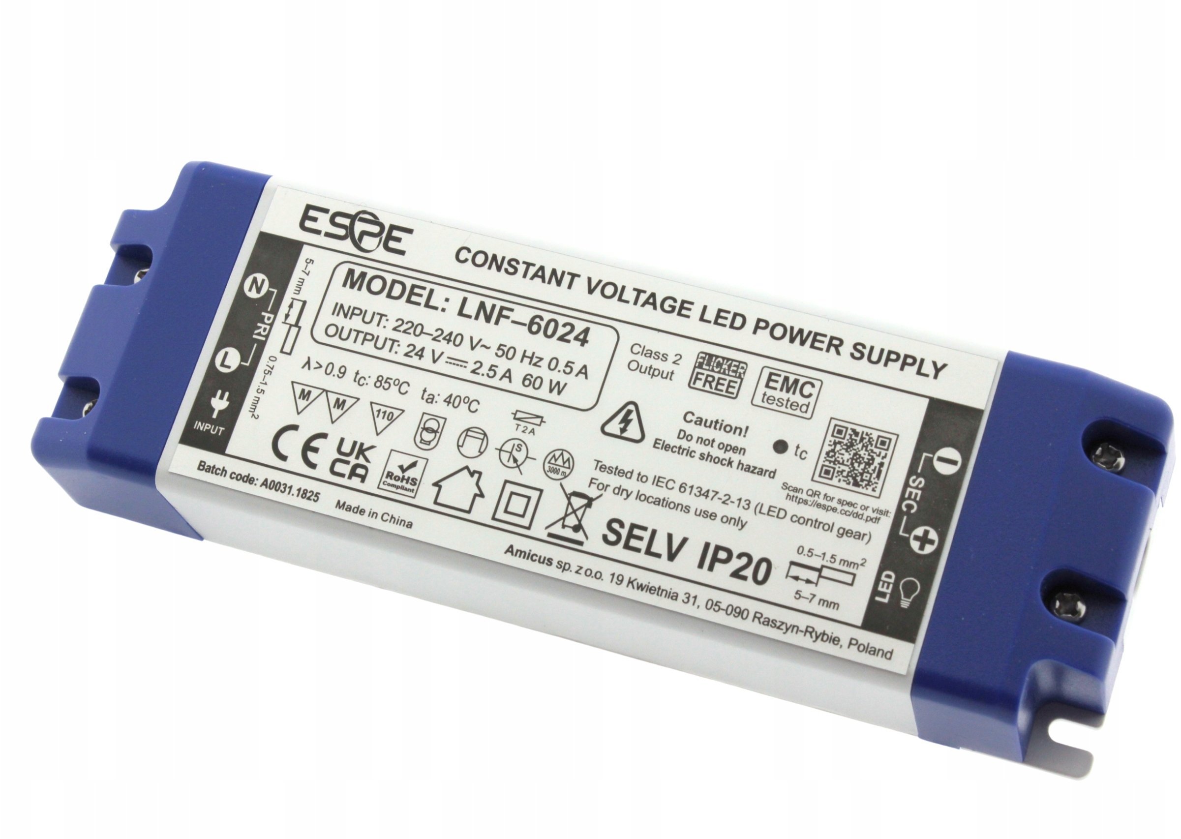 Zasilacz eSPe ZASILACZ IMPULSOWY LED LNF-6024 24V/60W/2.5A IP20