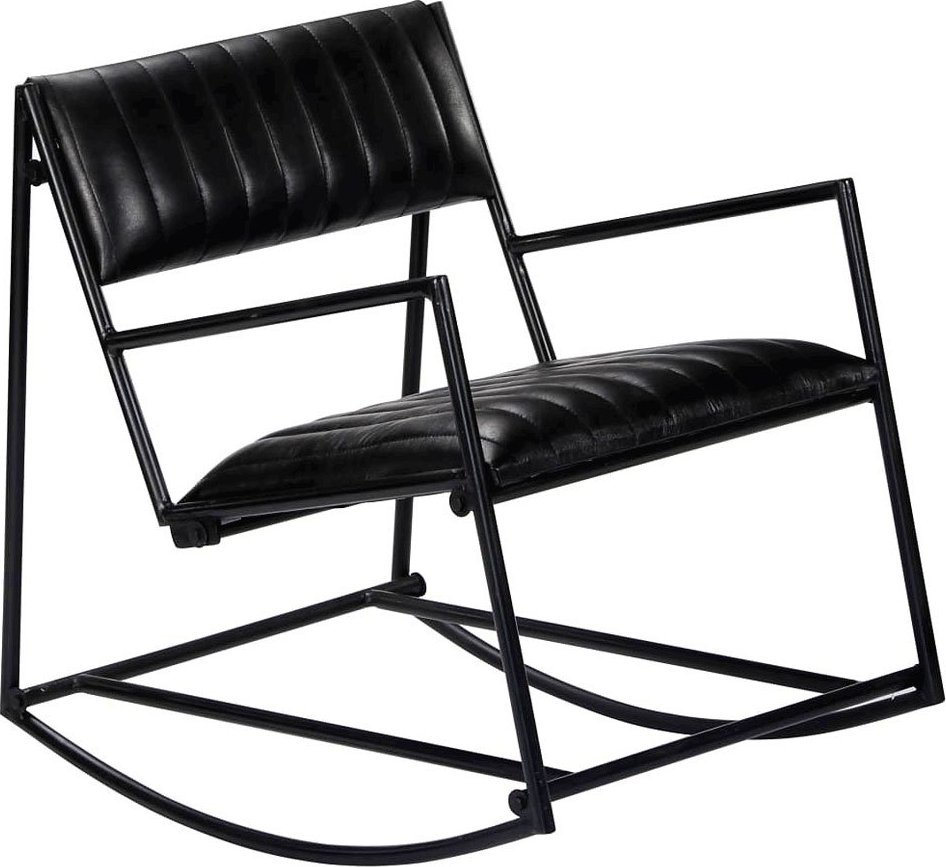 Elior Czarny fotel bujany ze skóry naturalnej i stali - Tono