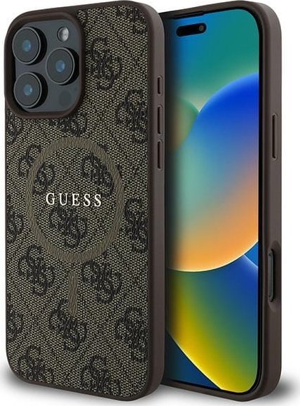 Guess GUHMP16LG4GFRW iPhone 16 Pro 6.3" brązowy hardcase 4G Ring Classic Logo MagSafe