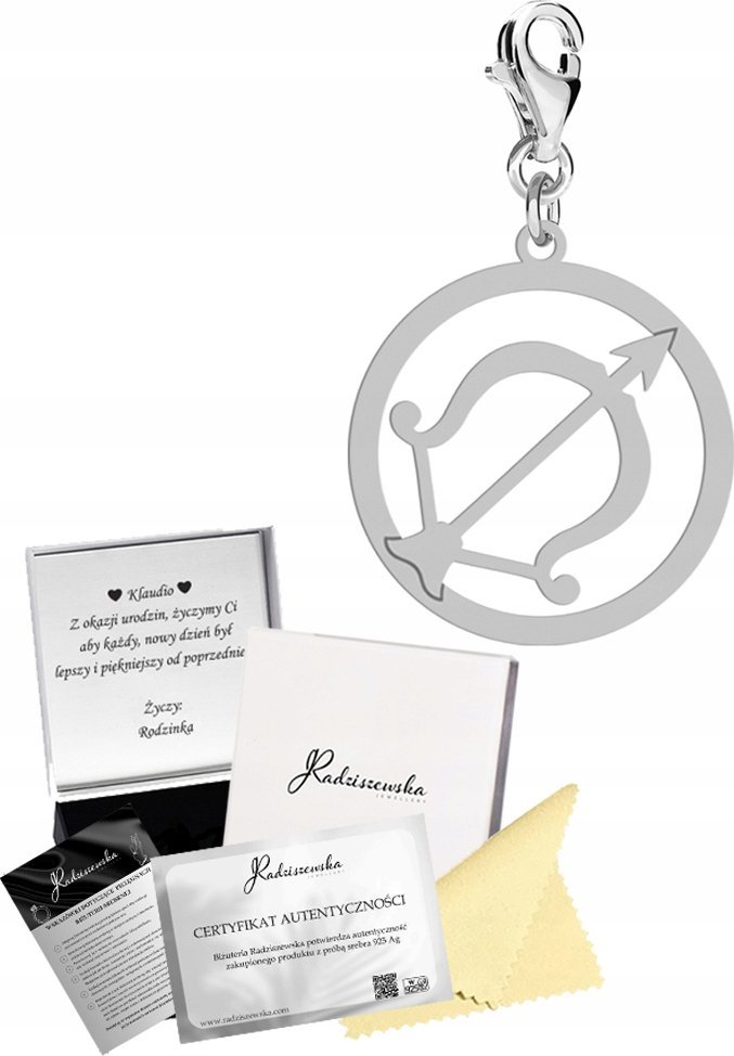 Radziszewska Jewellery Charms Srebrny Zodiak Strzelec Znak Zodiaku 925 Prezent Kobieta DEDYKACJA