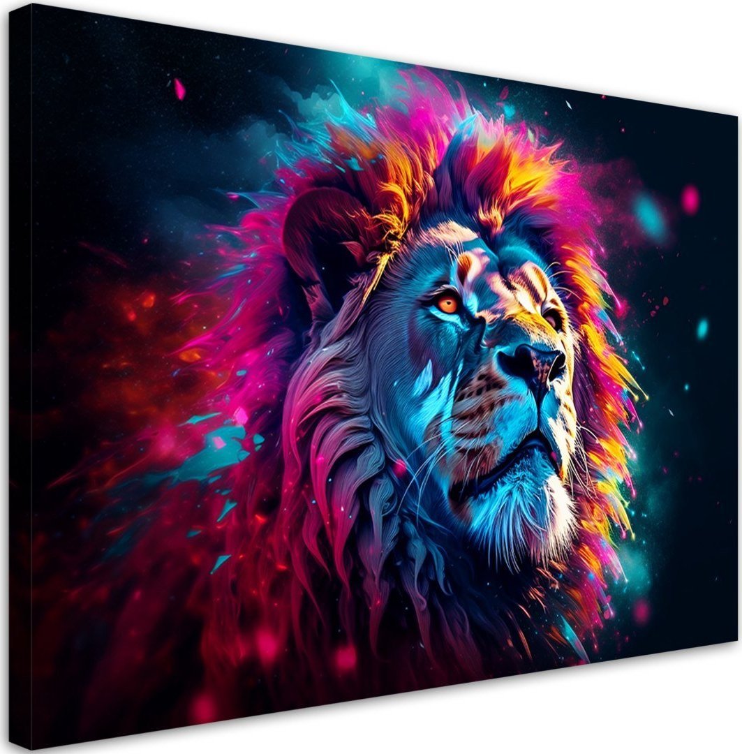 Feeby Obraz na płótnie, Neon Lew Zwierzę Afryka - 100x70