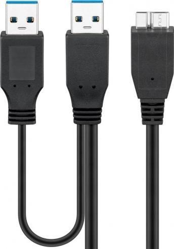 Kabel USB Goobay 2x USB-A - micro-B 0.3 m Czarny (JAB-1880953)