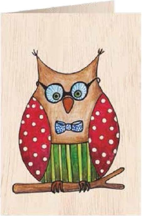 Cozywood Karnet drewniany C6 + koperta Sowa