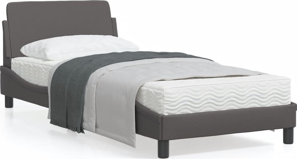 vidaXL Rama łóżka z zagłówkiem, szara, 90x190 cm, sztuczna skóra